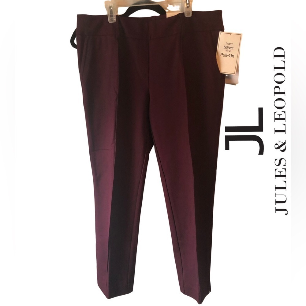 Jules & Leopold Pull-on Stretch Pants with Kick Flare, Burgundy NWT Size L (14)